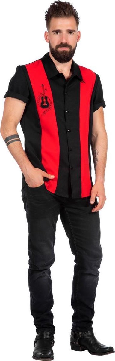 Wilbers & Wilbers - Jaren 50 Kostuum - Rockabilly Hemd Herman De Hunk - Rood, Zwart - Maat 60 - Carnavalskleding - Verkleedkleding