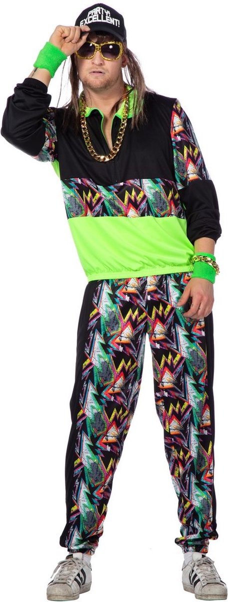 Wilbers & Wilbers - Jaren 80 & 90 Kostuum - Retro Electric House Trainingspak Kostuum - groen,zwart - XXL - Carnavalskleding - Verkleedkleding