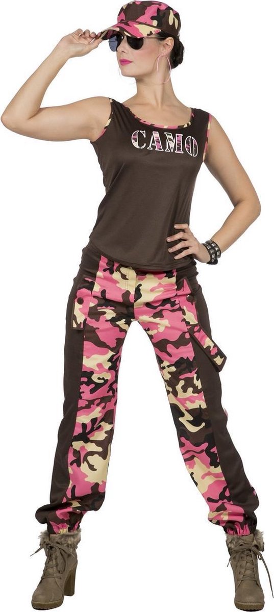 Wilbers & Wilbers - Leger & Oorlog Kostuum - Paramilitair Camo Carmen Roze - Vrouw - Roze, Zwart - Maat 46 - Carnavalskleding - Verkleedkleding