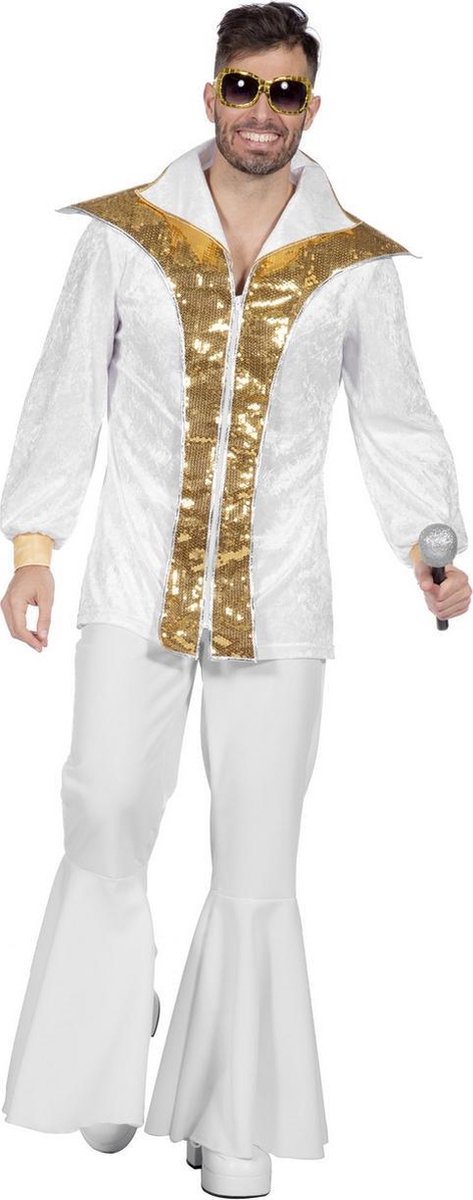 Wilbers & Wilbers - Rock & Roll Kostuum - The King Of Las Vegas Elvis Show Man - wit / beige,goud - Maat 58 - Carnavalskleding - Verkleedkleding