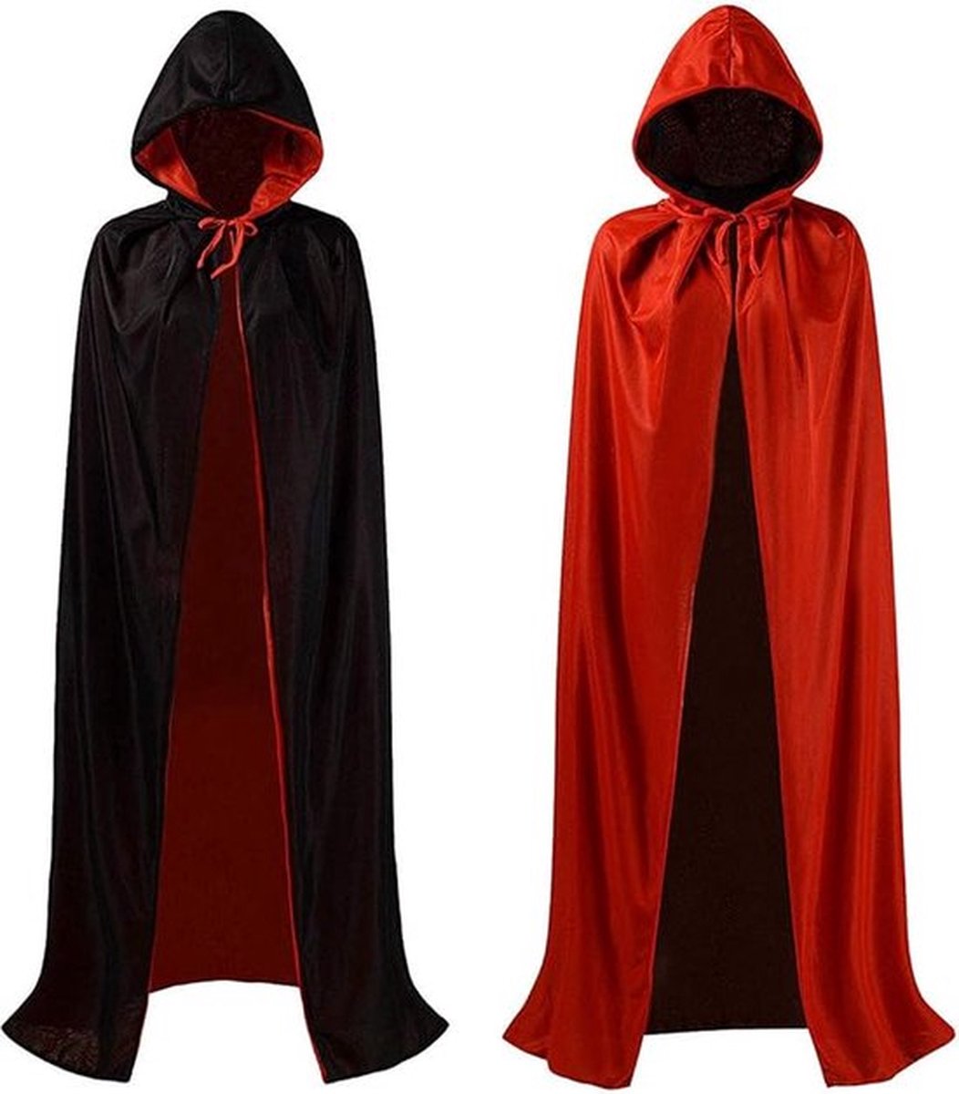 Zwarte Rode Mantel met Capuchon voor Volwassenen - Dubbelzijdige Cape voor Cosplay en Rave - Halloween Kostuum