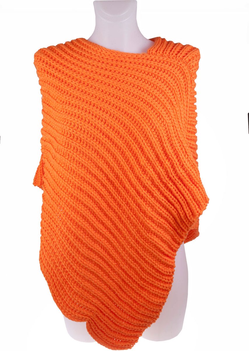 Apollo - Party poncho gebreid - Carnvalskleding dames Fluor oranje - one size - Carnaval - Feestartikelen - Carnavalskleding - Party