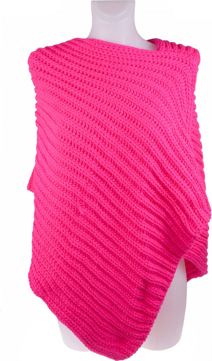 Apollo - Party poncho gebreid - Carnvalskleding dames - Fluor roze - one size - Carnaval - Feestartikelen - Carnavalskleding - Party