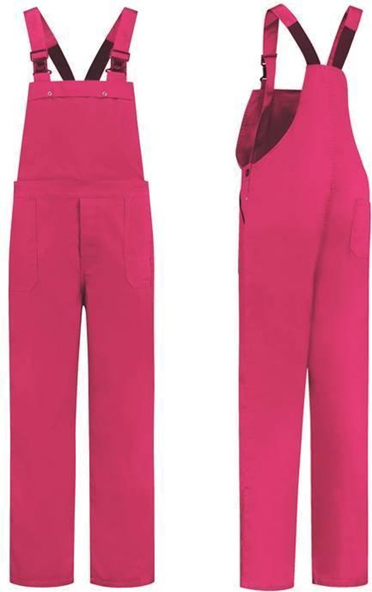 Carnaval verkleed tuinbroek voor volwassenen - fuchsia roze - verstelbaar - zijzakken - werk overall - verkleedkleding S