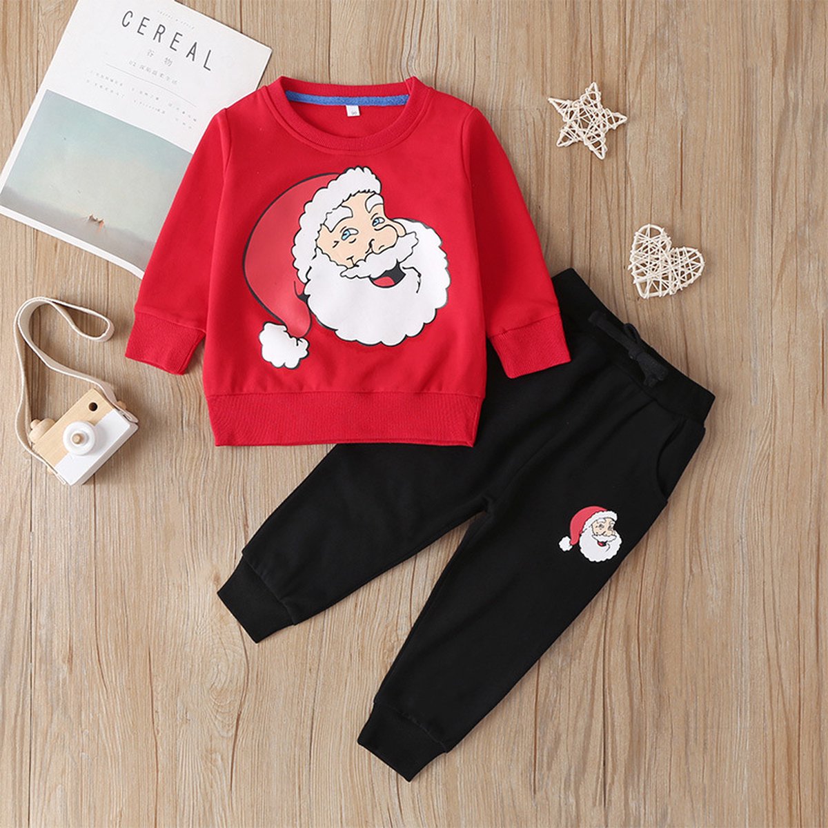 DearDeer® 2-delige puur katoenen kerstpyjama met Kerstmanprint 3-4 jaar - Maat 104-110 (labelmaat 120) - Kerstkleding voor de meisjes en jongens - Kerstman Kostuum voor kinderen