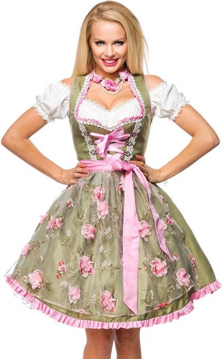 Dirndline - Dirndl Kostuum jurk - Oktoberfest - M - Groen/Roze