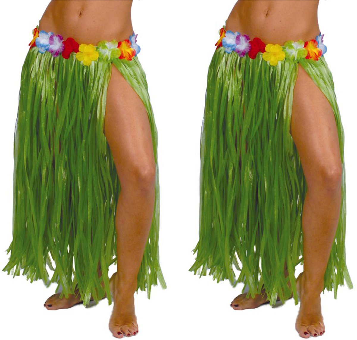 Fiestas Guirca Hawaii verkleed rokje - 2x - voor volwassenen - groen - 75 cm - hoela rok - tropisch