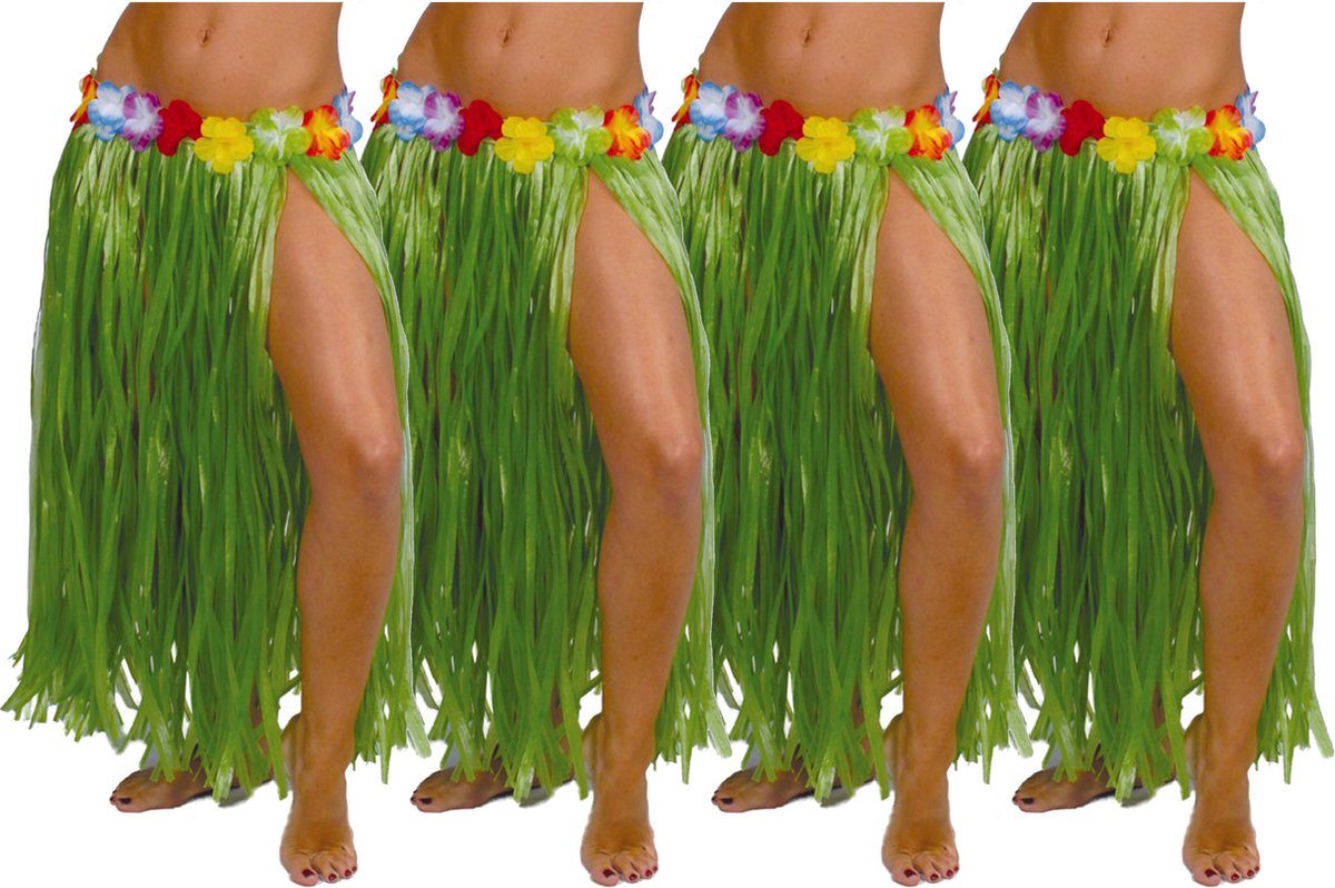 Fiestas Guirca Hawaii verkleed rokje - 4x - voor volwassenen - groen - 75 cm - hoela rok - tropisch