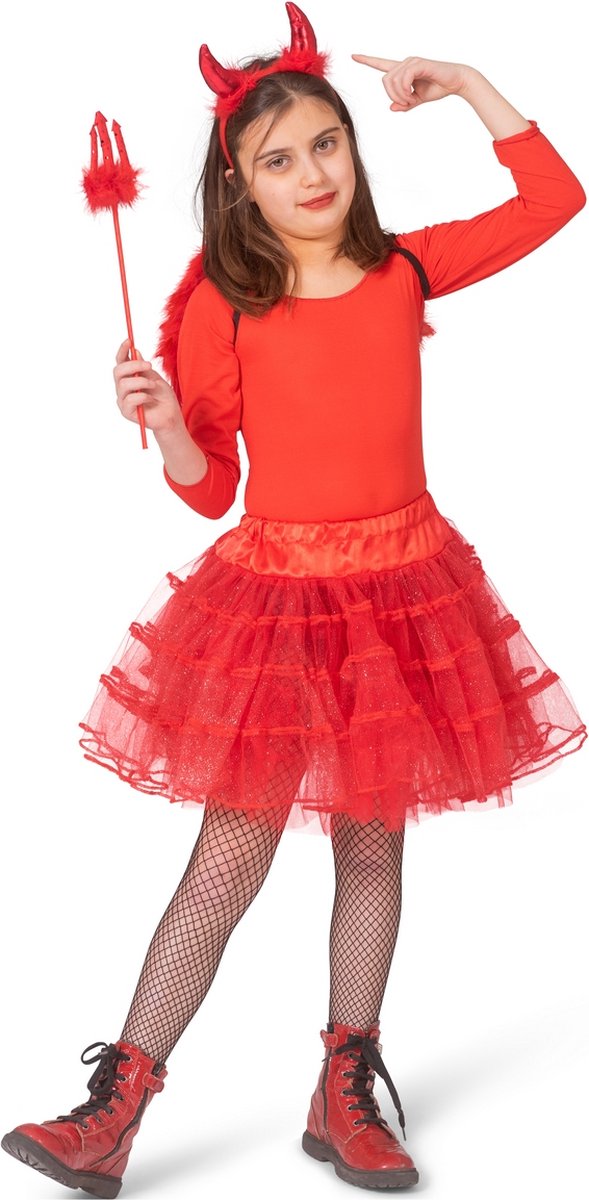 Funny Fashion - Dans & Entertainment Kostuum - Duivelse Rode Tule Petticoat Meisje - Rood - One Size - Halloween - Verkleedkleding