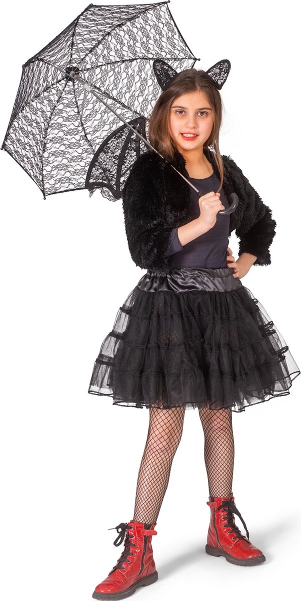 Funny Fashion - Dans & Entertainment Kostuum - Zwarte Glitter Tule Petticoat Meisje - Zwart - One Size - Halloween - Verkleedkleding