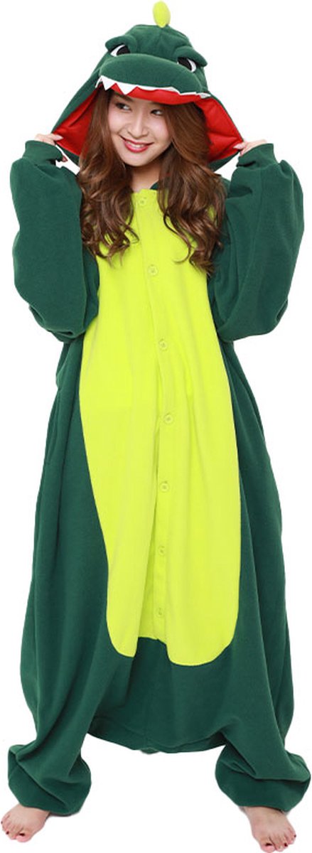 Groene Draak Premium Onesie Pak Kostuum Outfit Huispak Jumpsuit Verkleedpak - Premium Verkleedkleding - Halloween & Carnaval - SAZAC - Kinderen & Volwassenen - Maat Onesize voor Lichaamslengte (155-182 cm)