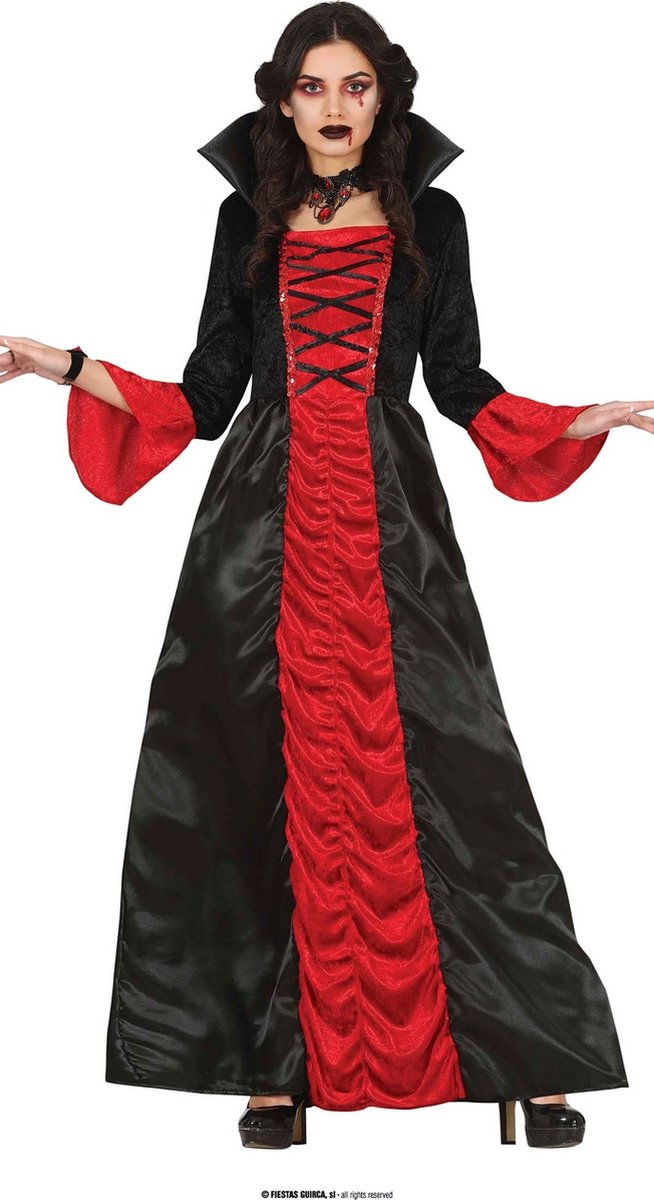 Guirca - Vampier & Dracula Kostuum - Hertogin Van Bloody Batcastle - Vrouw - Rood, Zwart - Maat 38-40 - Halloween - Verkleedkleding