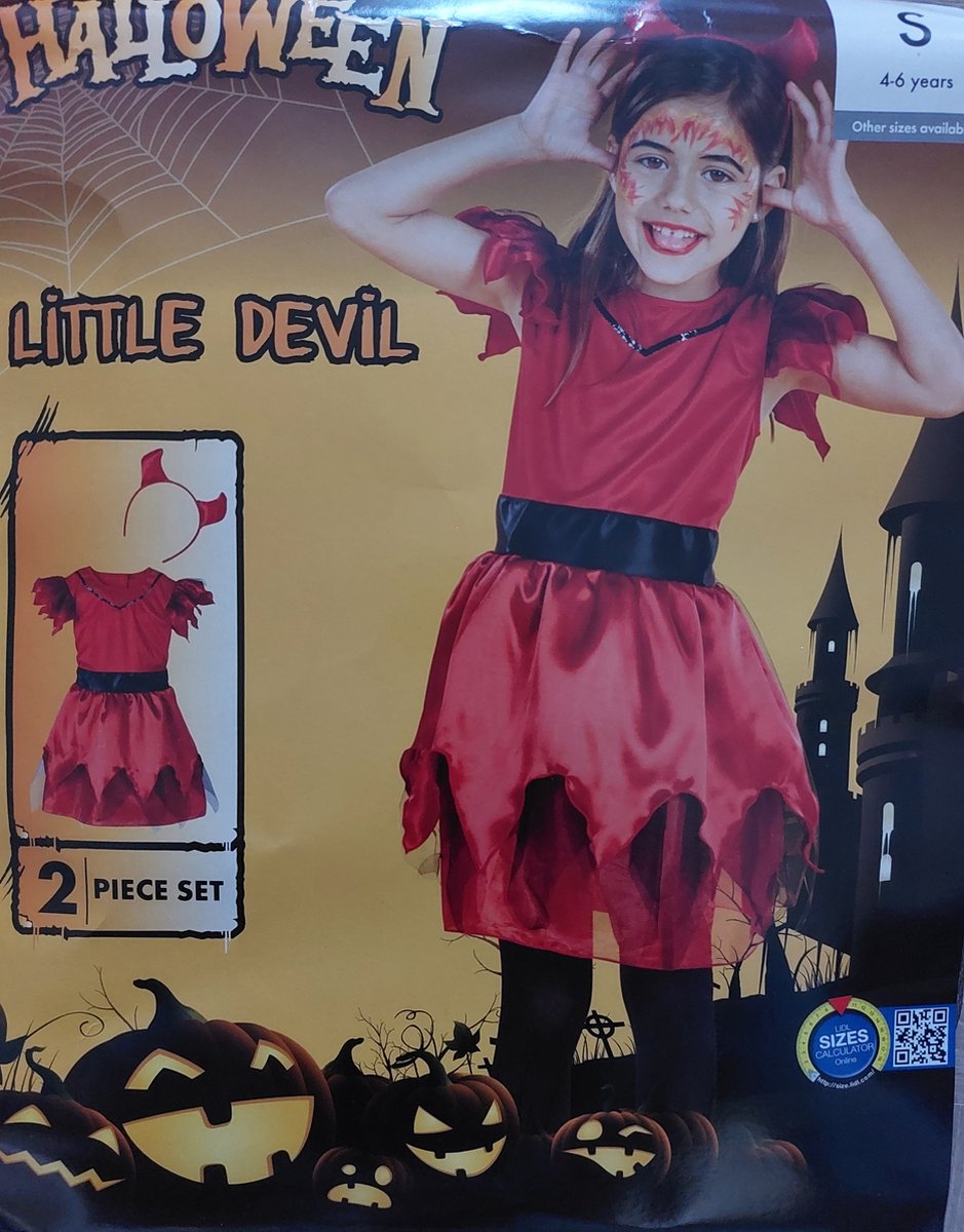 Halloween - Little Devil - Jurk met haarband - Diadeem - Meisjeskostuum - Verkleedset 2-delig - Meisje - Halloween - Verkleden -Verkleedkleding - 4-6 jaar