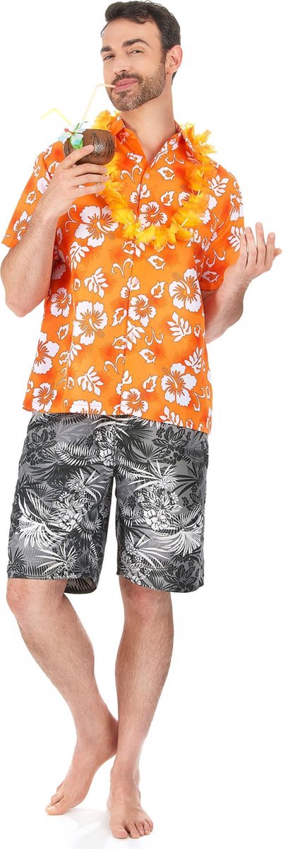 Hawaïaanse oranje blouse voor mannen - Verkleedkleding - M/L