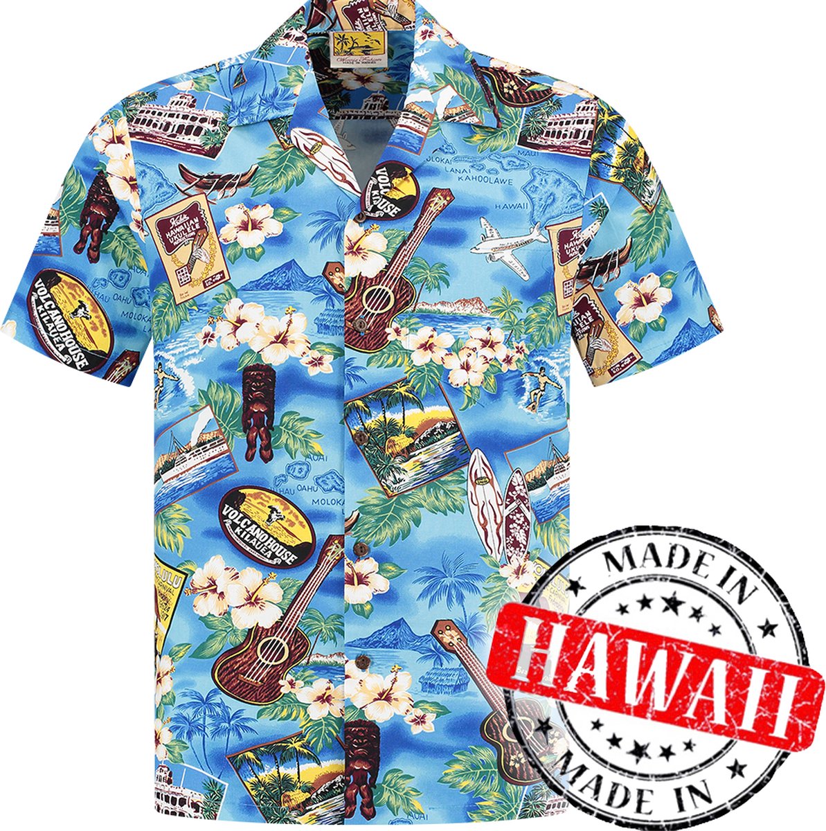 Hawaii Blouse Mannen - Shirt - Hemd - 100% Katoen - Overhemd Heren Korte Mouw - Made in Hawaii "Party op Hawaii" Maat S