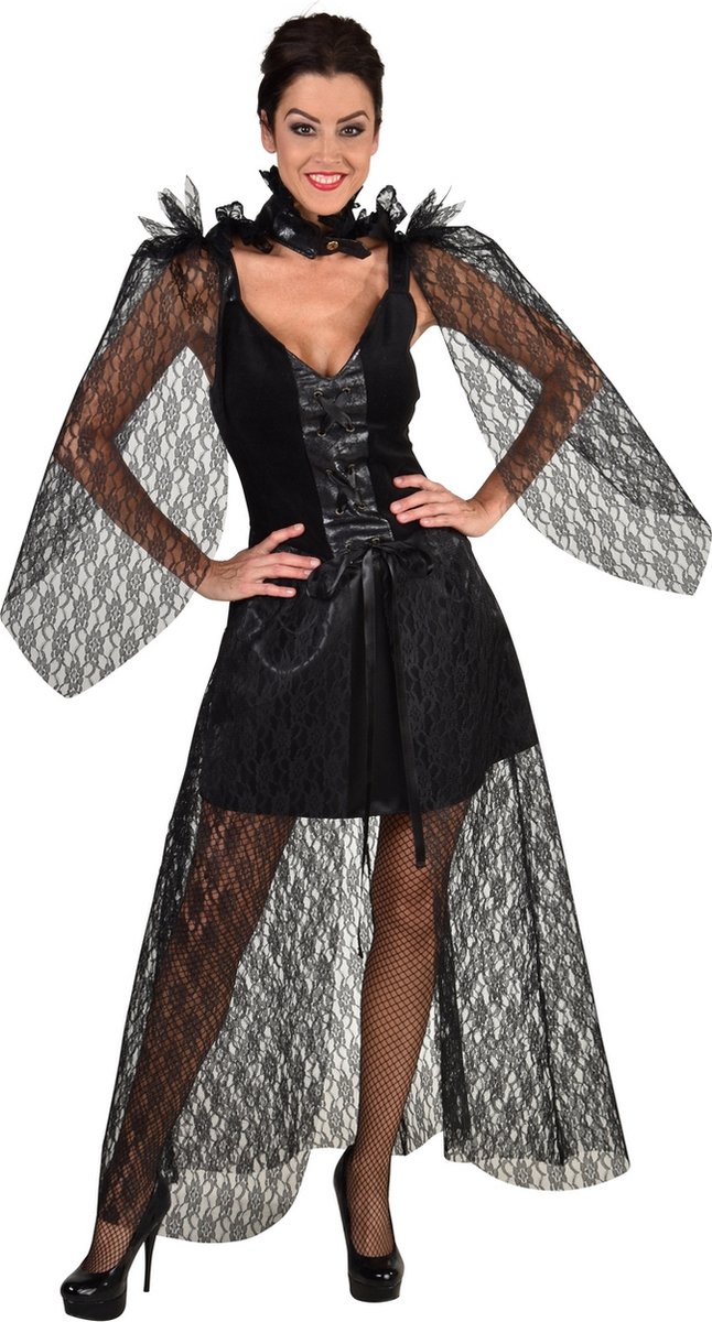 Magic By Freddy's - Heks & Spider Lady & Voodoo & Duistere Religie Kostuum - Gothic Heks Dark Raver - Vrouw - Zwart - Large - Halloween - Verkleedkleding