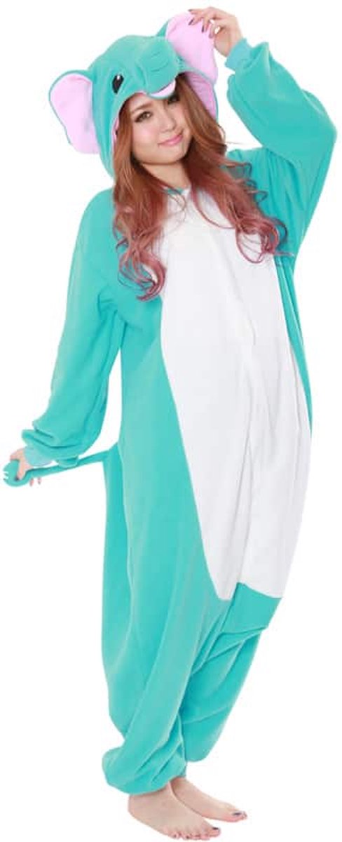 Olifant Onesie Pak Kostuum Outfit Huispak Jumpsuit Verkleedpak - Premium Verkleedkleding - Halloween & Carnaval - SAZAC - Kinderen & Volwassenen - Maat Onesize voor Lichaamslengte (155-182 cm)