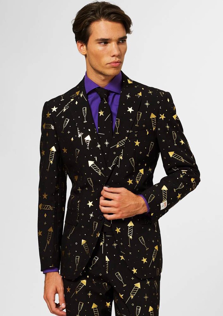 OppoSuits | Fancy Fireworks | Mannen Kostuum | Zwart | Kerst | Maat 54