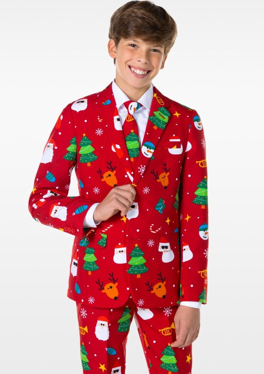 OppoSuits Festivity Red - Tiener Pak - Kerst Outfit - Rood - Maat 10 Jaar