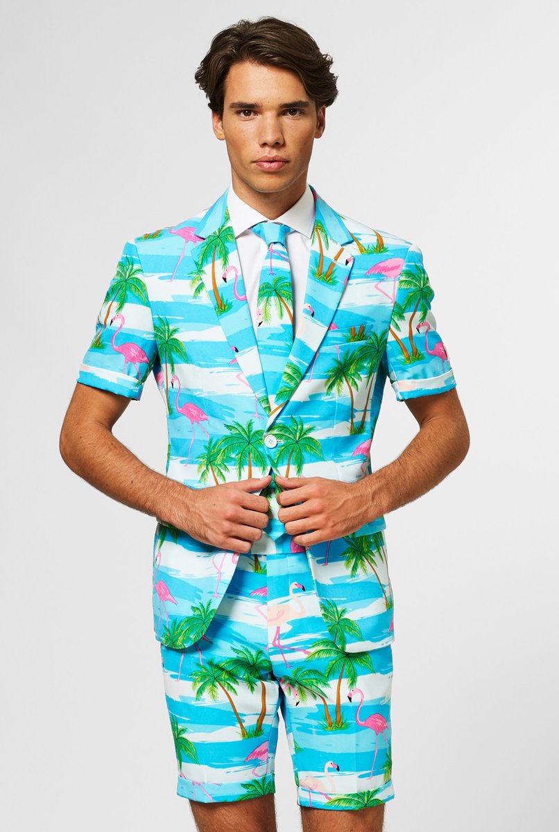 OppoSuits | Flaminguy | Mannen Carnaval Kostuum | Blauw | Zomer | Maat 54