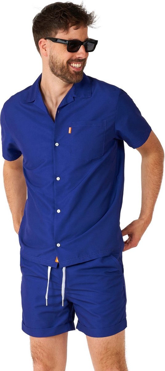 OppoSuits Navy Royale - Heren Zomer Set - Bevat Shirt En Shorts - Festival Outfit - Blauw - Maat: M