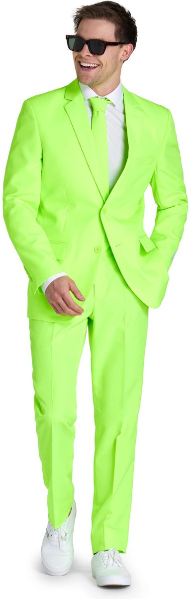 OppoSuits Neon Lucky Lime - Heren Pak - Neon Groen - Maat 48