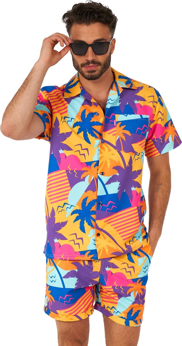 OppoSuits Palm Power Summer Combo - Heren Zomer Set - Bevat Shirt En Shorts - Tropical Zwem Kleding -Multi Color -Maat L