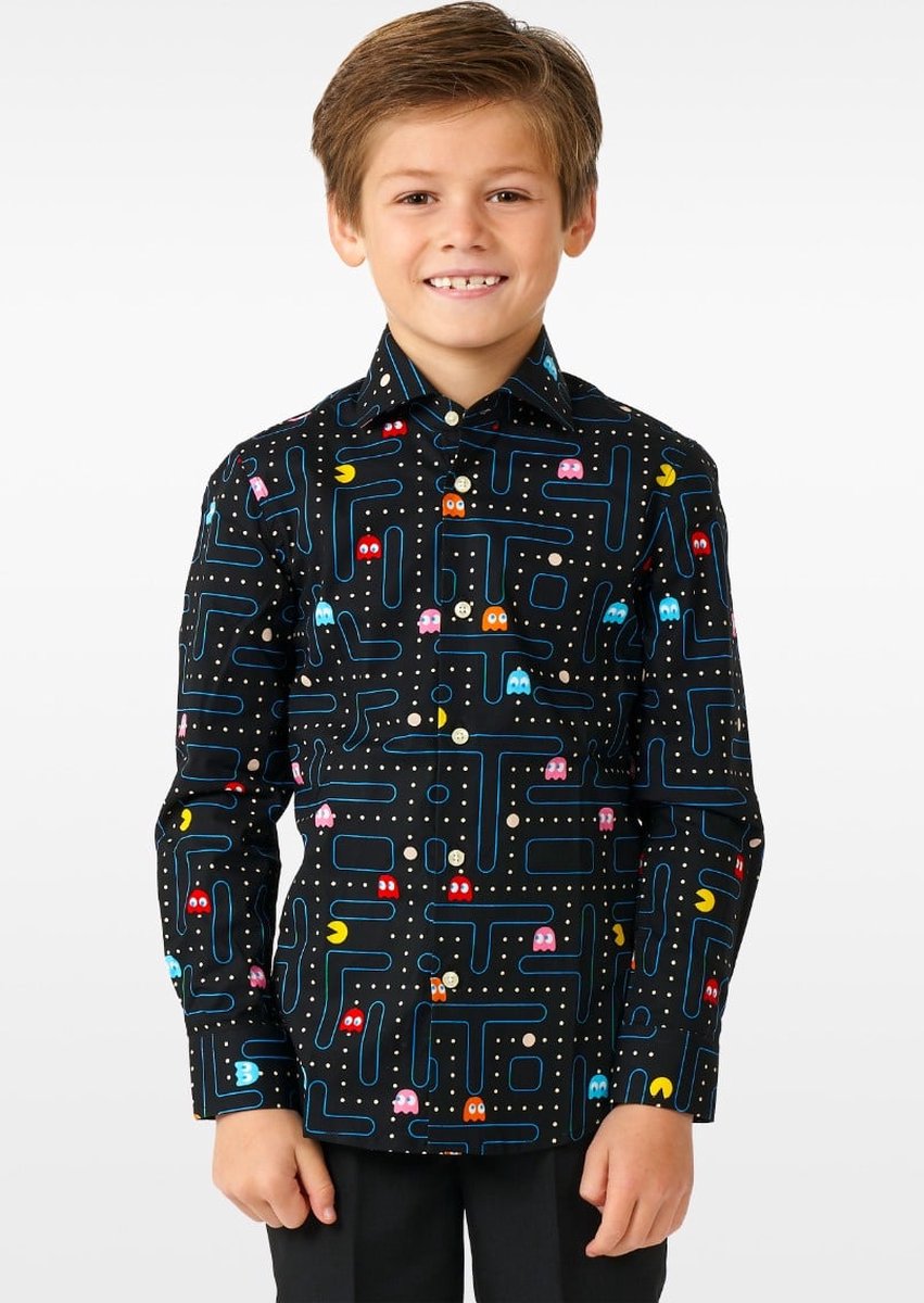 OppoSuits SHIRT LS PAC-MAN Boys - Kids Overhemd - PAC-MAN Overhemd - Carnaval - Zwart - Maat 8 Jaar