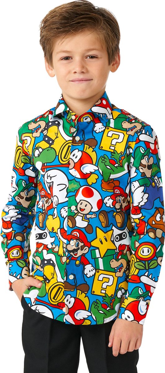 OppoSuits SHIRT LS Super Mario Boys - Kids Carnavals Overhemd - Nintendo Overhemd - Mix Kleur - Maat 6 Jaar