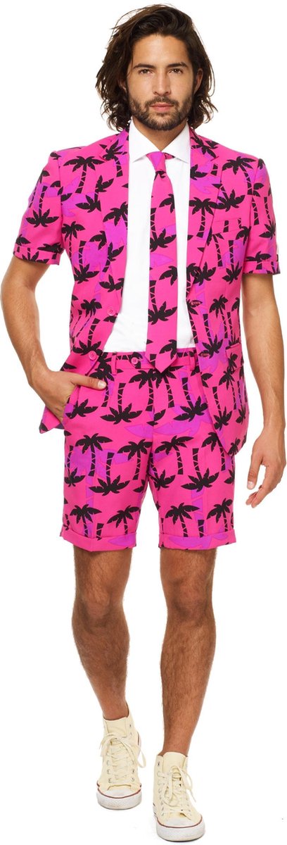 OppoSuits Tropicool - Mannen Zomer Kostuum - Roze - Feest - Maat 46