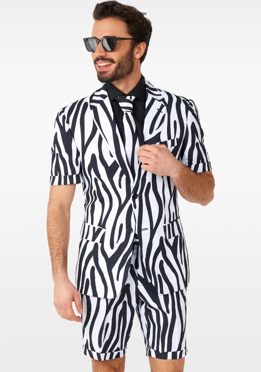 OppoSuits Zazzy Zebra - Heren Zomer Pak - Tropical Kostuum - Zwart - Maat EU 58