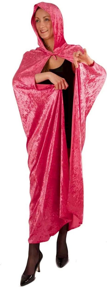 Roze cape met kap - fluweel