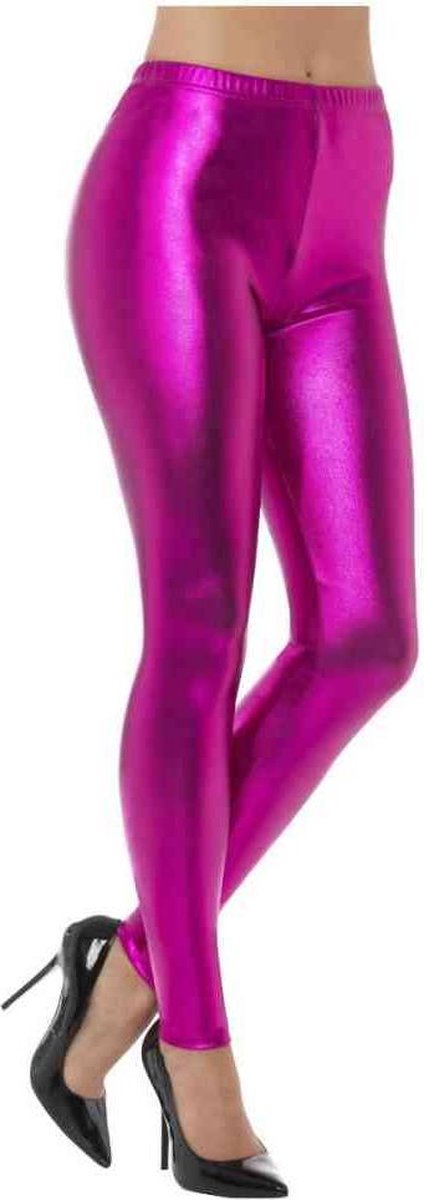 Smiffy's - Jaren 80 & 90 Kostuum - Metallic Disco Legging Paars Vrouw - Paars, Roze - Medium - Carnavalskleding - Verkleedkleding