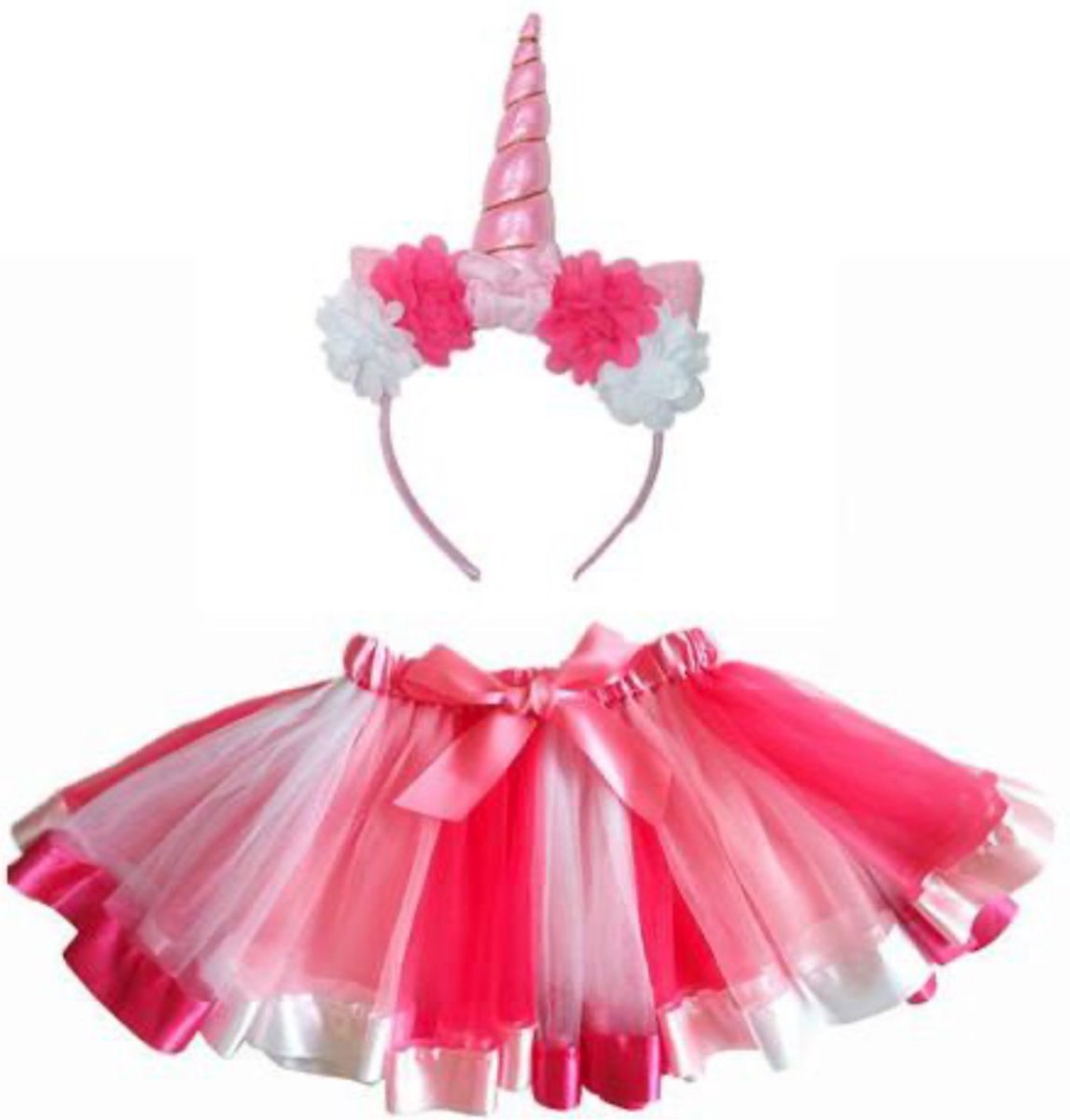 Tutu set - Eenhoorn roze wit - 36 cm