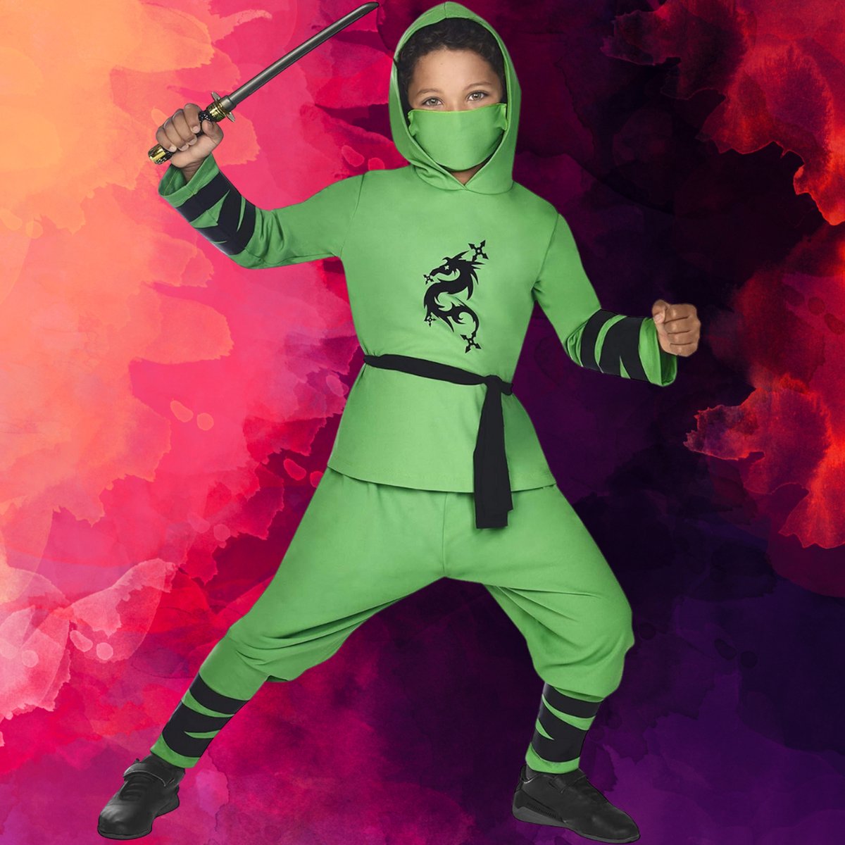 Verkleedkleding - "Draken Ninja Warrior: Een Betoverend Kostuum voor Kinderen Dat de Kracht en Wijsheid van een Ninja Combineert met de Mystiek van Draken."