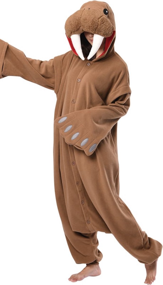 Walrus Onesie Pak Kostuum Outfit Huispak Jumpsuit Verkleedpak - Premium Verkleedkleding - Halloween & Carnaval - SAZAC - Kinderen & Volwassenen - Maat XL voor Lichaamslengte (175-195 cm)