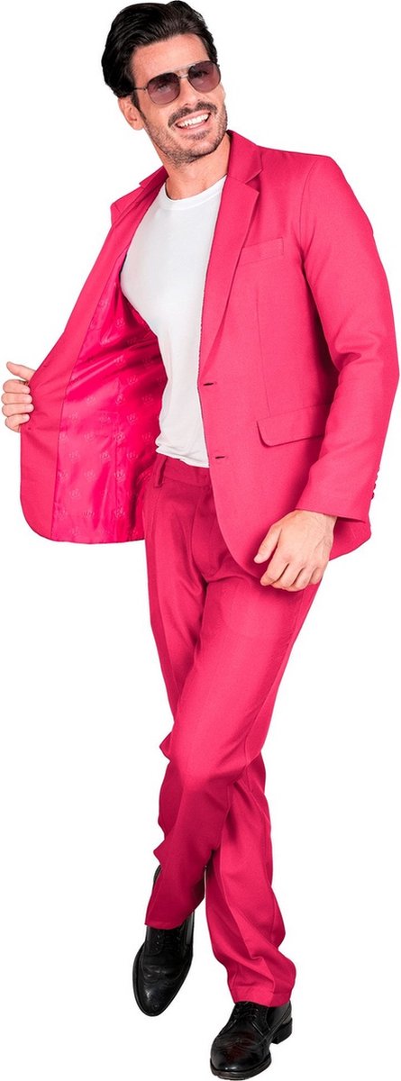 Widmann - Glitter & Glamour Kostuum - De Echte Roze Topper - Man - Roze - Large - Carnavalskleding - Verkleedkleding