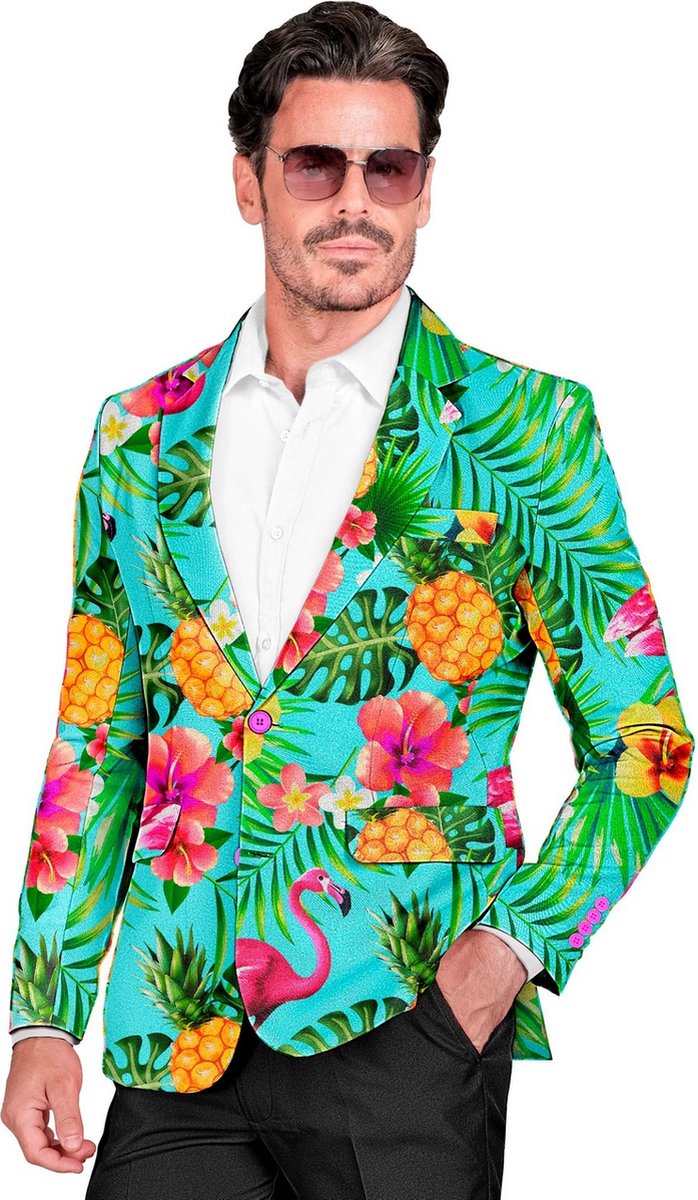 Widmann - Hawaii & Carribean & Tropisch Kostuum - Festival Tropical Party Colbert Man - Blauw - Small - Carnavalskleding - Verkleedkleding