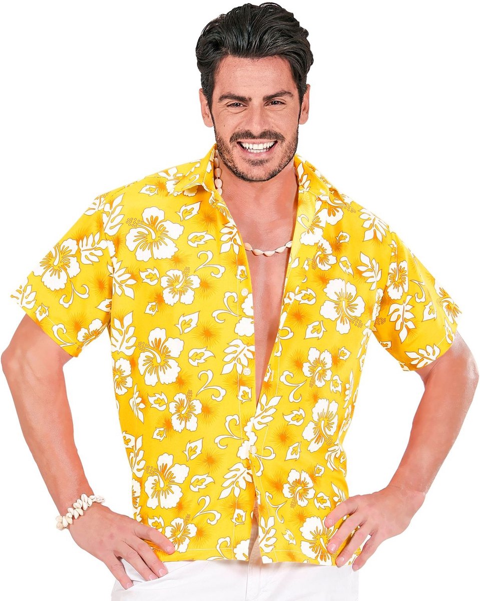 Widmann - Hawaii & Carribean & Tropisch Kostuum - Hawaii Shirt Geel Man - Geel - XL - Carnavalskleding - Verkleedkleding