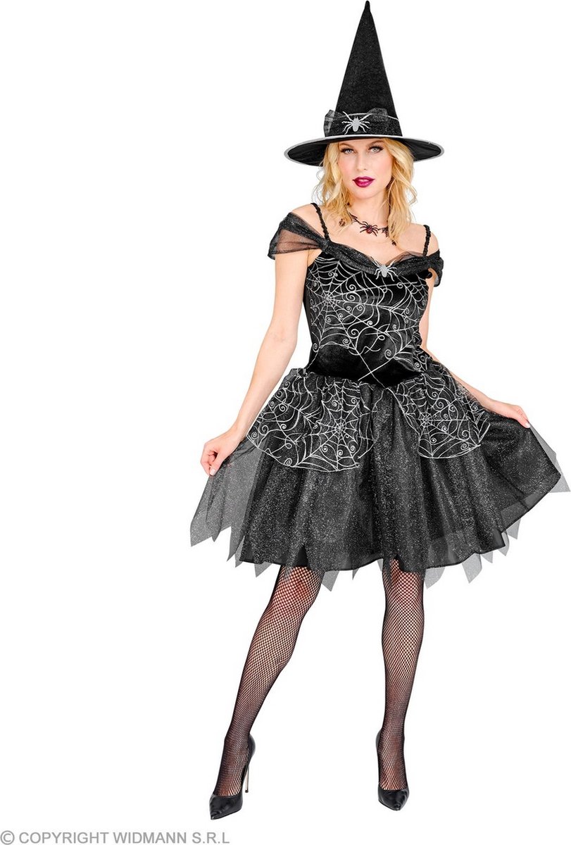 Widmann - Heks & Spider Lady & Voodoo & Duistere Religie Kostuum - Spiderheks Op Het Heksenfeest - Vrouw - Zwart - Large - Halloween - Verkleedkleding