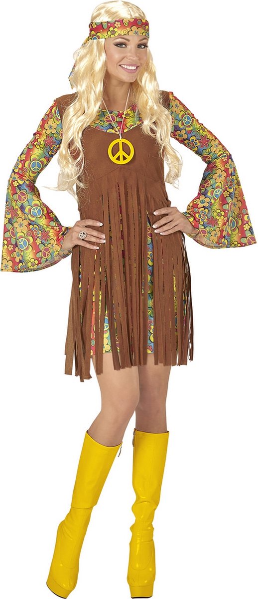 Widmann - Hippie Kostuum - Bruin Kort Hippie Meisje Davy - Vrouw - Bruin - XS - Carnavalskleding - Verkleedkleding