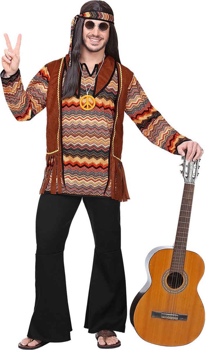 Widmann - Hippie Kostuum - Bruine Psychedelische Golven Hippie - Man - Bruin - XXXL - Carnavalskleding - Verkleedkleding