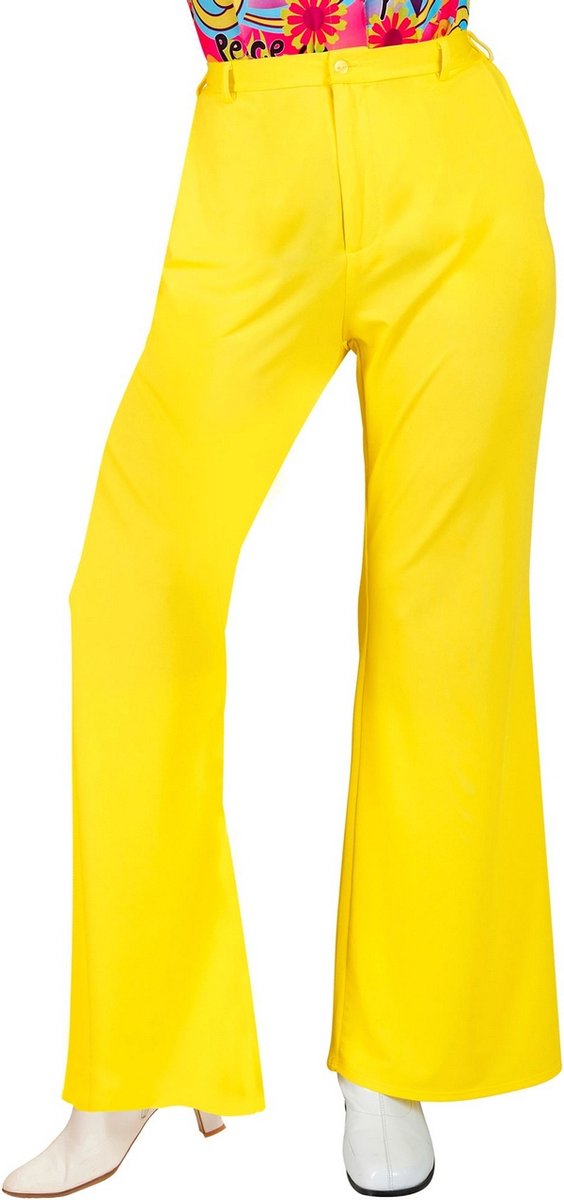 Widmann - Hippie Kostuum - Jaren 70 Soul Broek Bright Yellow Vrouw - Geel - Small / Medium - Carnavalskleding - Verkleedkleding