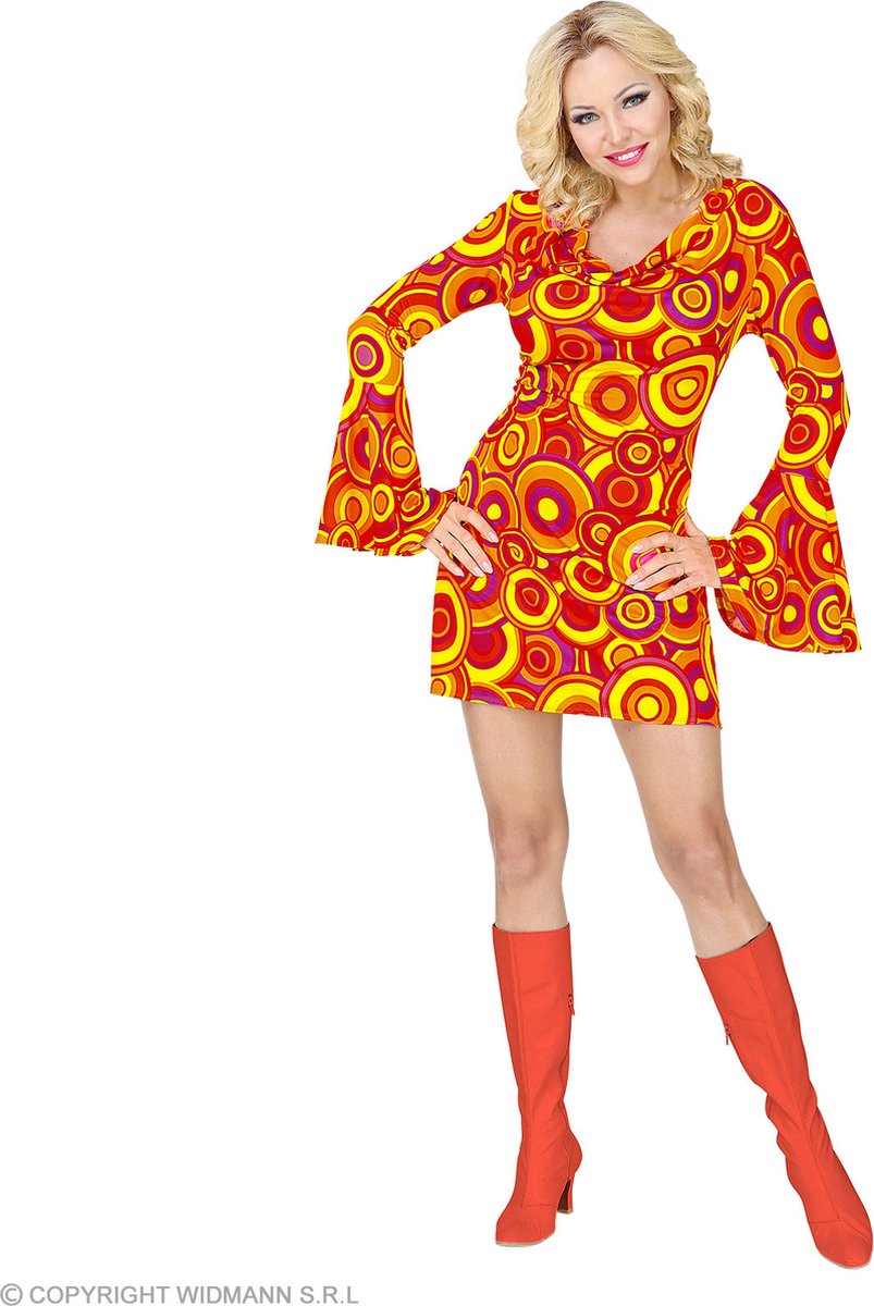 Widmann - Hippie Kostuum - Oranje Blauwe Bellen Bubbels Jaren 70 - Vrouw - Oranje - XS - Carnavalskleding - Verkleedkleding