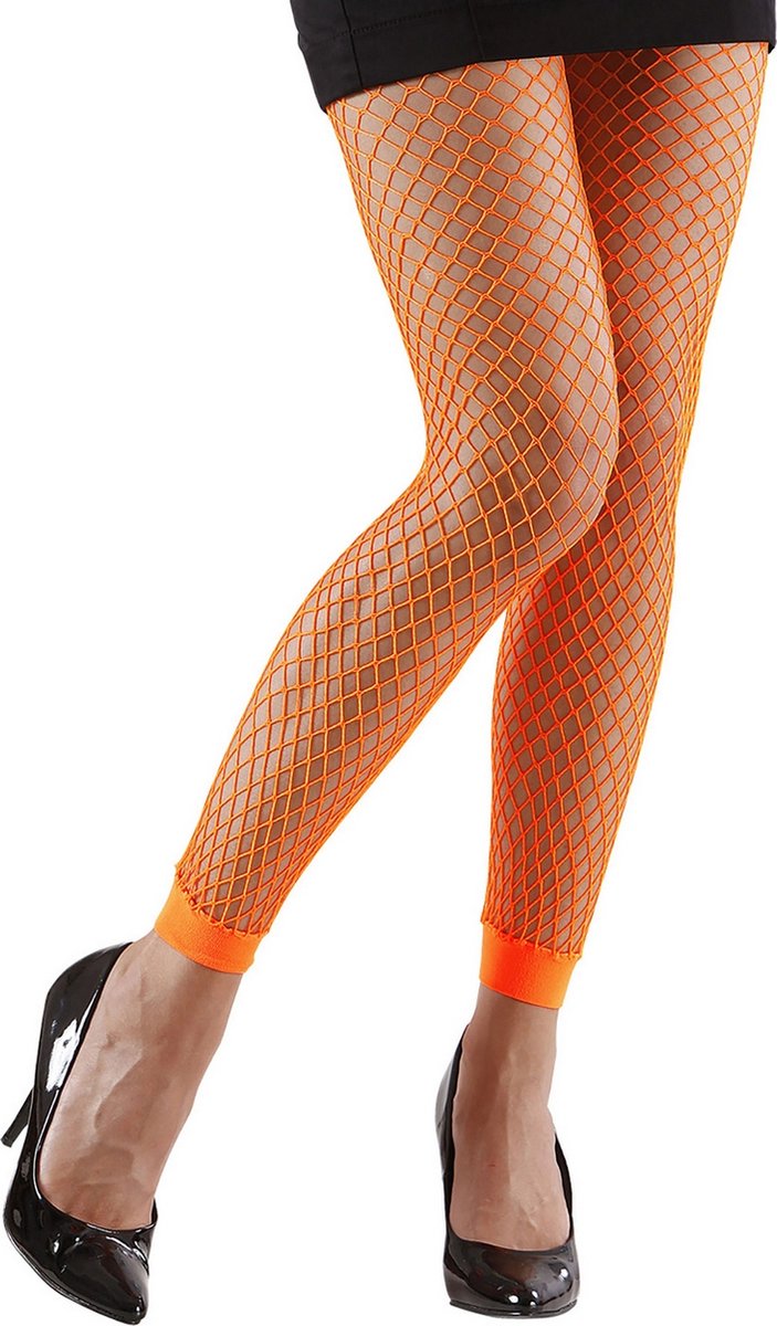 Widmann - Jaren 80 & 90 Kostuum - Basis Visnet Legging Oranje Vrouw - Oranje - One Size - Carnavalskleding - Verkleedkleding