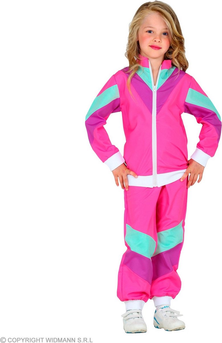 Widmann - Jaren 80 & 90 Kostuum - Jaren 80 Retro New Kids Trainingspak Roze Kind Kostuum - Roze - Maat 116 - Carnavalskleding - Verkleedkleding