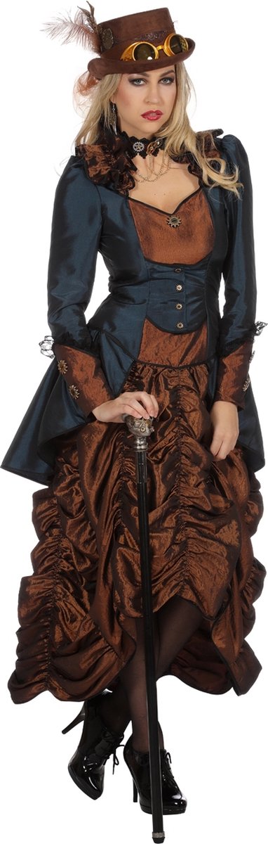 Wilbers & Wilbers - Steampunk Kostuum - Steampunk Sally Wild Wild West - Vrouw - Blauw, Bruin - Maat 56 - Carnavalskleding - Verkleedkleding