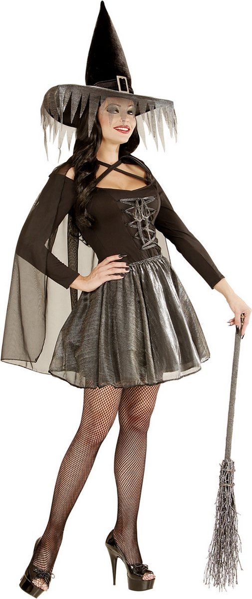 Zilverkleurig heks kostuum voor dames Halloween - Verkleedkleding - Medium