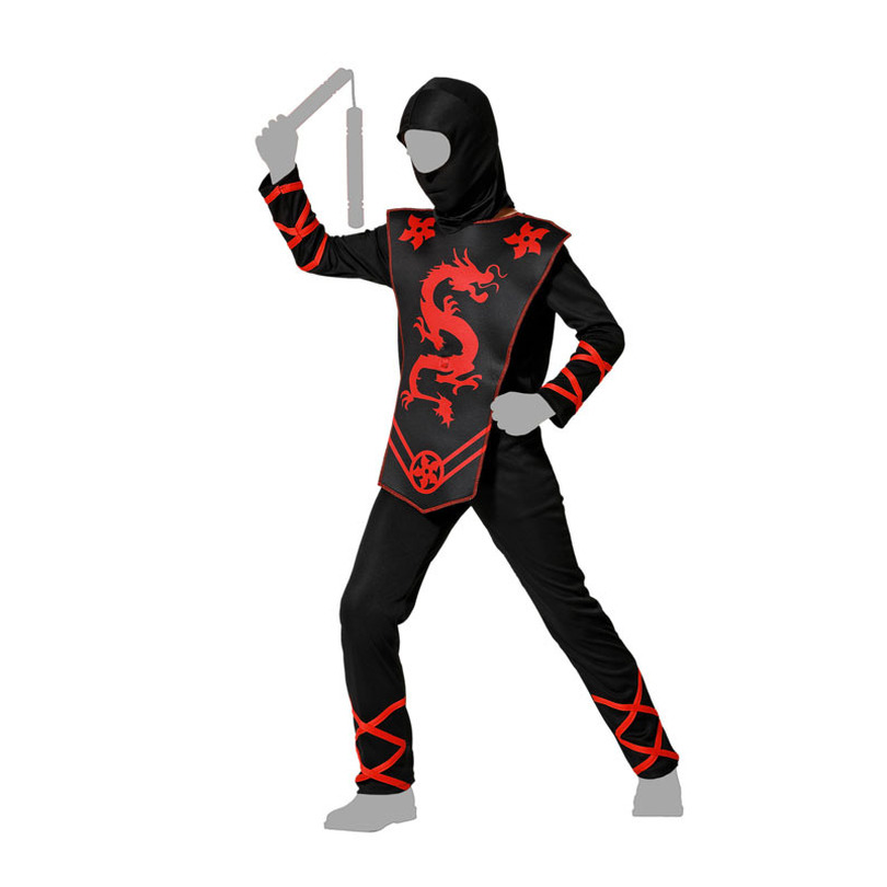 Atosa Carnaval verkleed kostuum/outfit - Ninja - voor jongens - zwart/rood - polyester