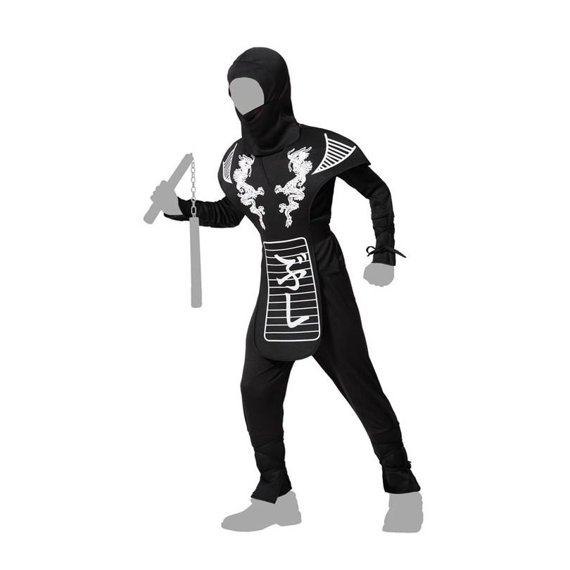 Atosa Carnaval verkleed kostuum/outfit - Ninja - voor jongens - zwart/wit - polyester